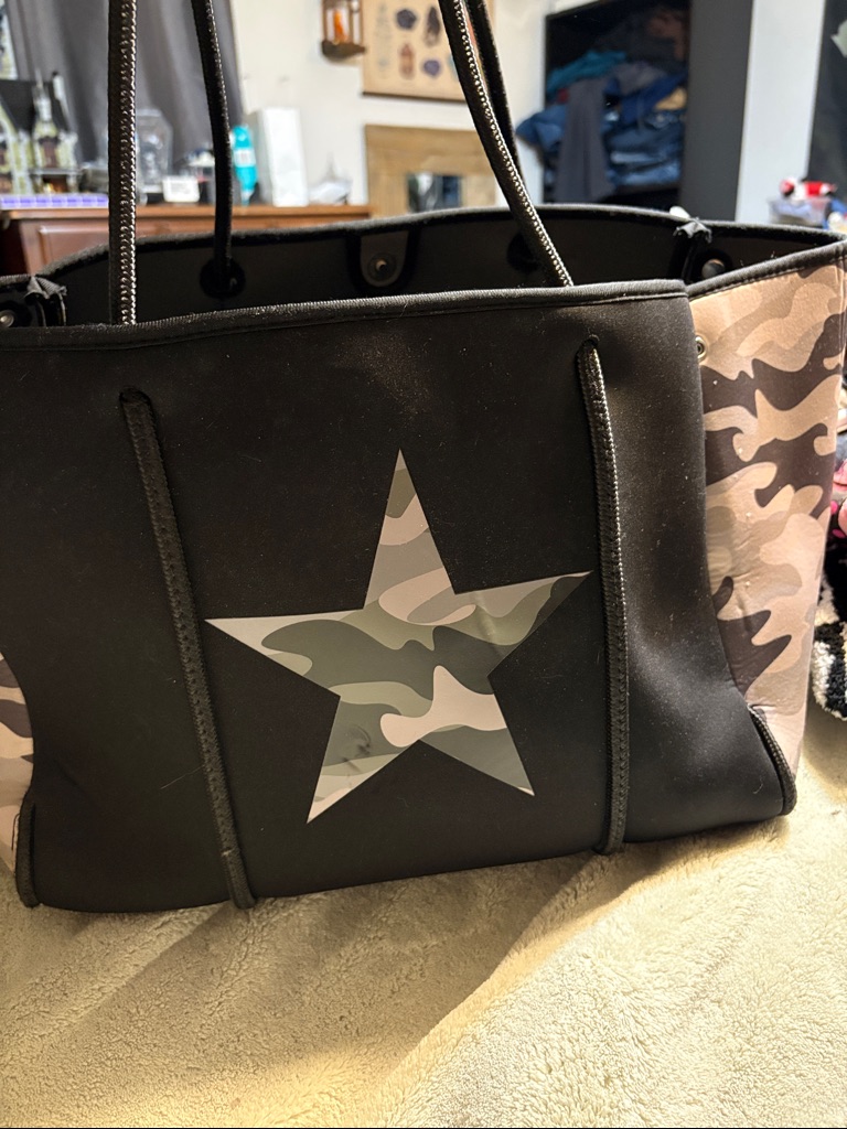 Haute Shore Black Tote With Camouflage Star Accent